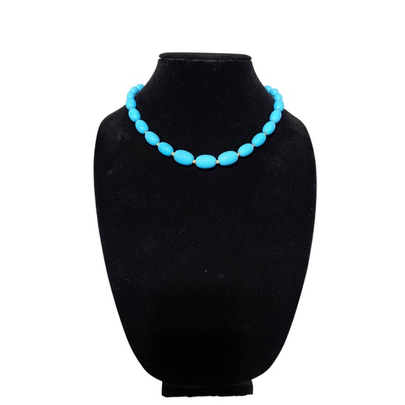 Turquoise Plastic Beaded Necklace Women's Fashion Jewelry Statement Piece - Picture 1 of 4
